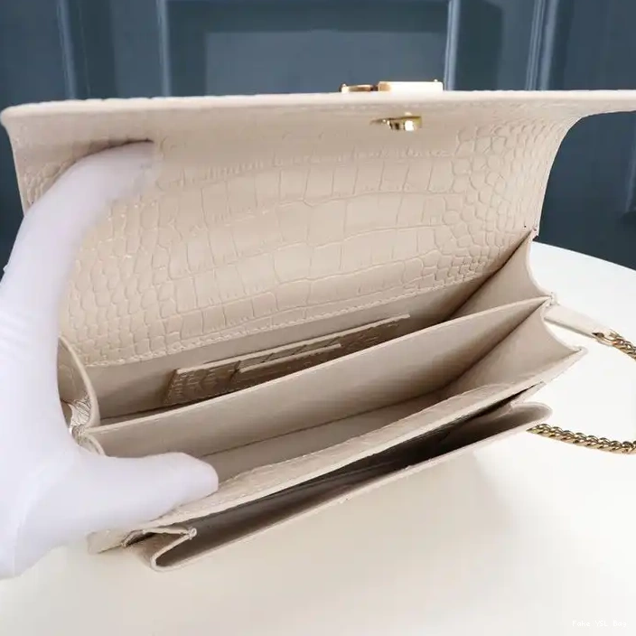 CHEAP Crocodile White Chain Medium Sunset Gold In Saint Laurent Embossed Bag Leather 0323
